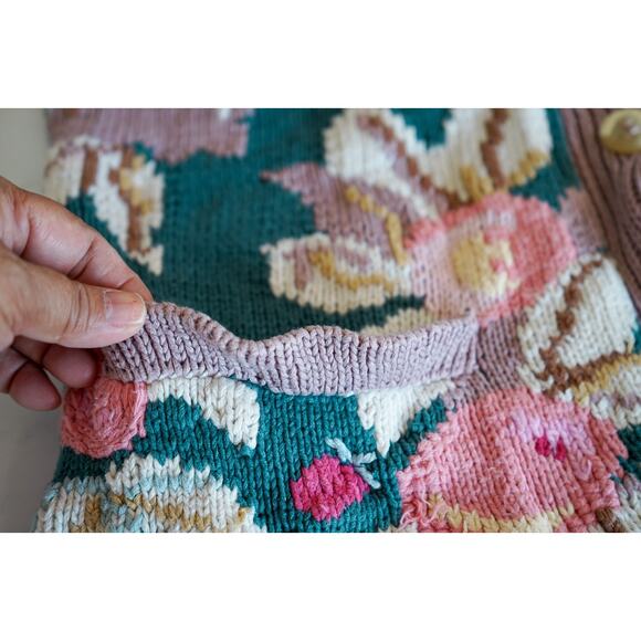 VTG 80s Peruvian Connection Floral Fruit Chunky Handknit Cardigan M Cottage Farm - Picture 13 of 16